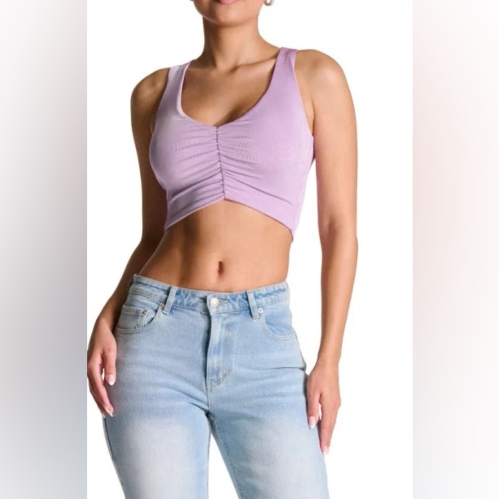 NEW N by Naked Wardrobe Lavender Purple Shirred Crop Tank Top Large L